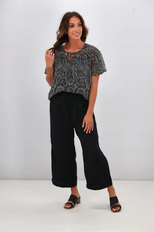 Gloss by Shine On Hilda Yoke Tie Top Black Line Print sold by Shine On