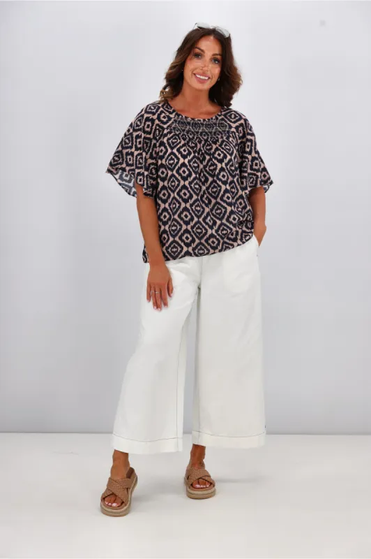 Gloss by Shine On Alesandra Flutter Sleeve Top Midnight Diamond Print sold by Shine On