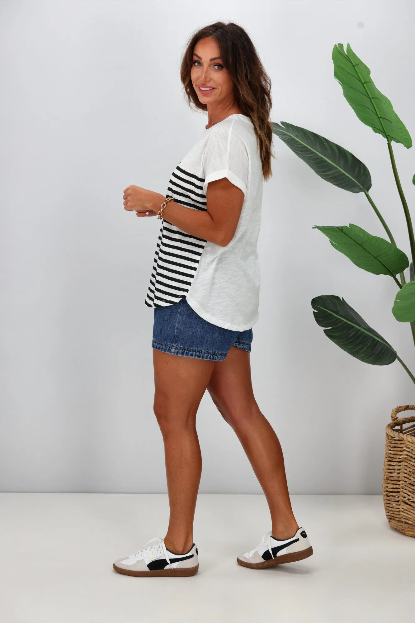 Betty Basics Hailey Short Sleeve Tee White Black Stripe sold by Shine On product image thumbnail 5
