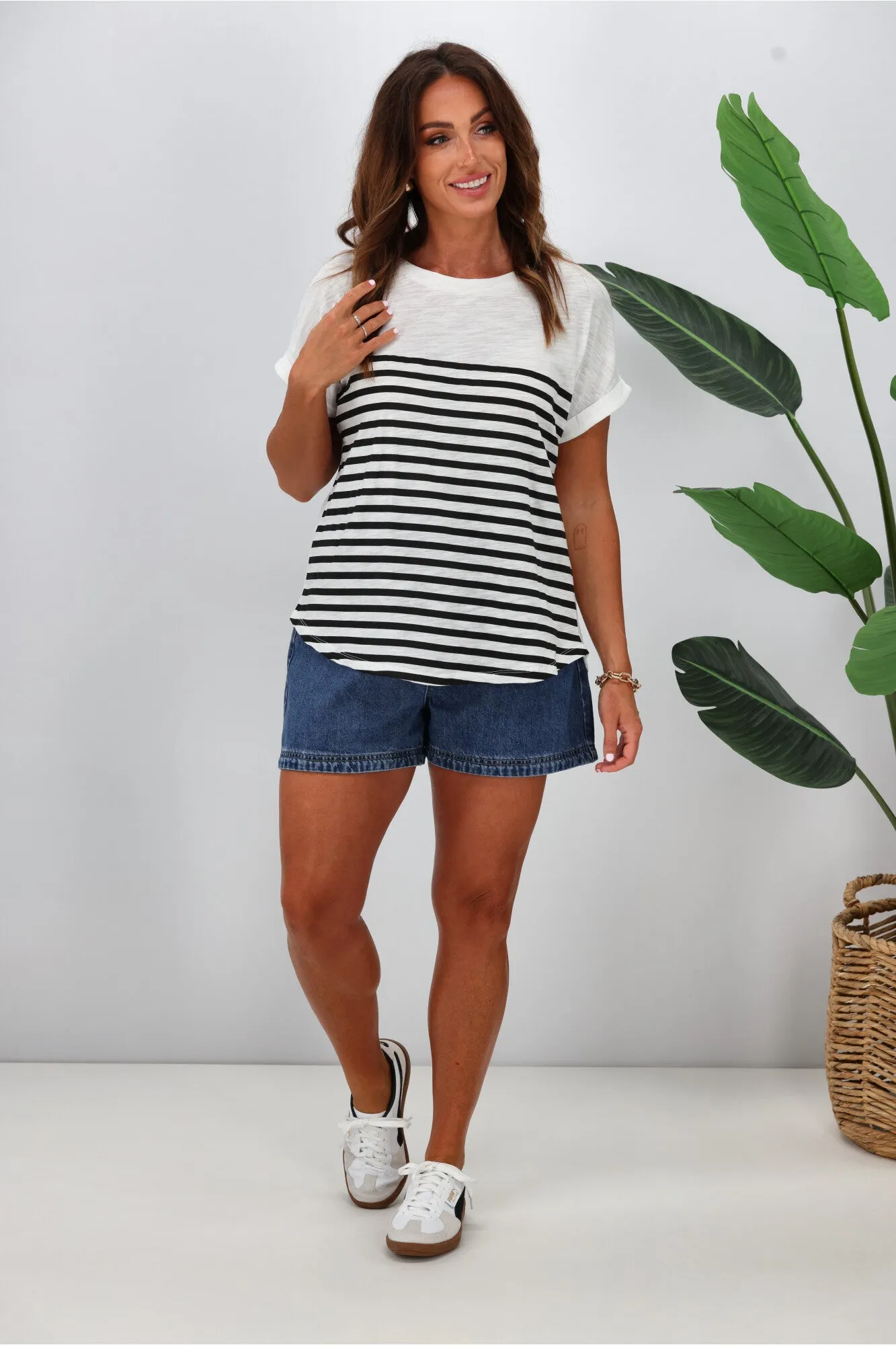 Betty Basics Hailey Short Sleeve Tee White Black Stripe sold by Shine On product image thumbnail 3