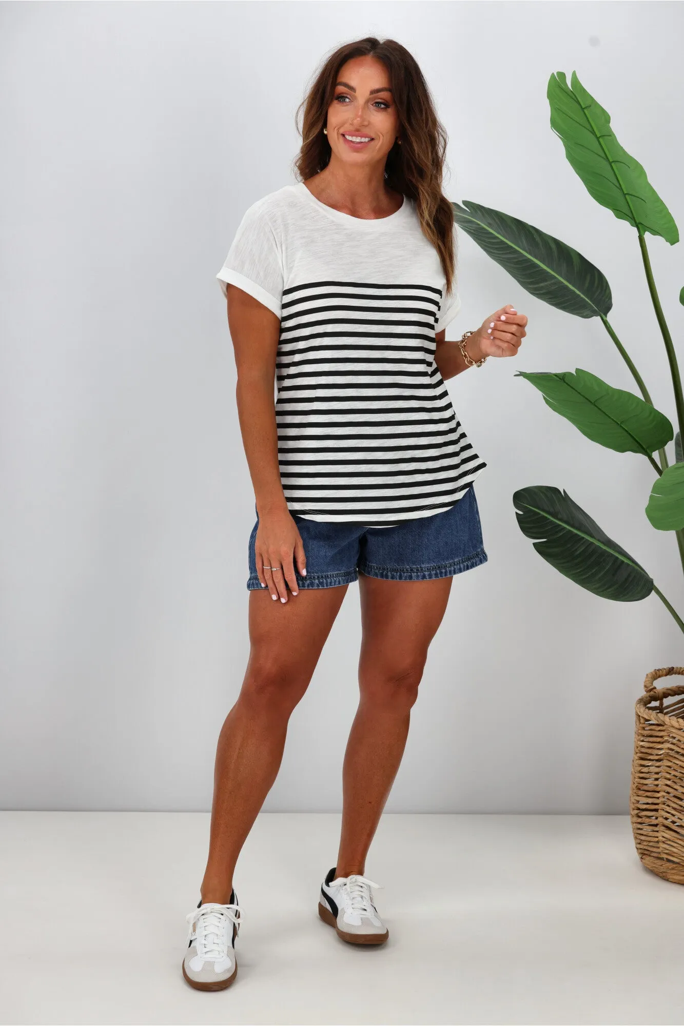 Betty Basics Hailey Short Sleeve Tee White Black Stripe sold by Shine On product image thumbnail 4