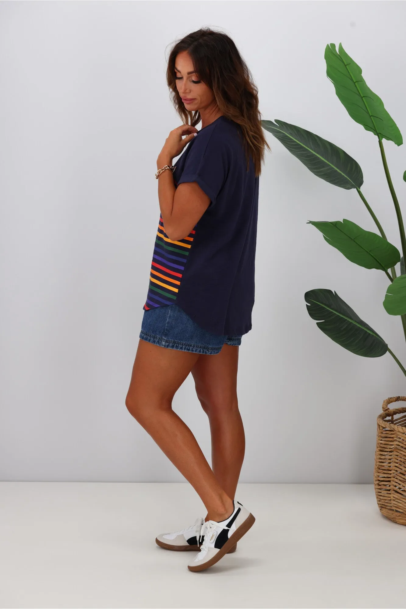 Betty Basics Hailey Short Sleeve Tee Blue Rainbow Stripe sold by Shine On product image thumbnail 5
