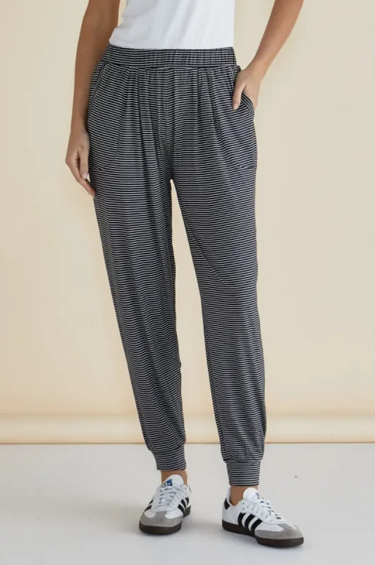 Betty Basics Paris Pant Charcoal Stripe sold by Shine On