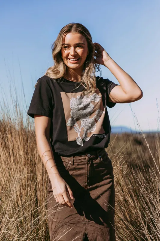 Foxwood Flower Block Tee Black sold by Shine On