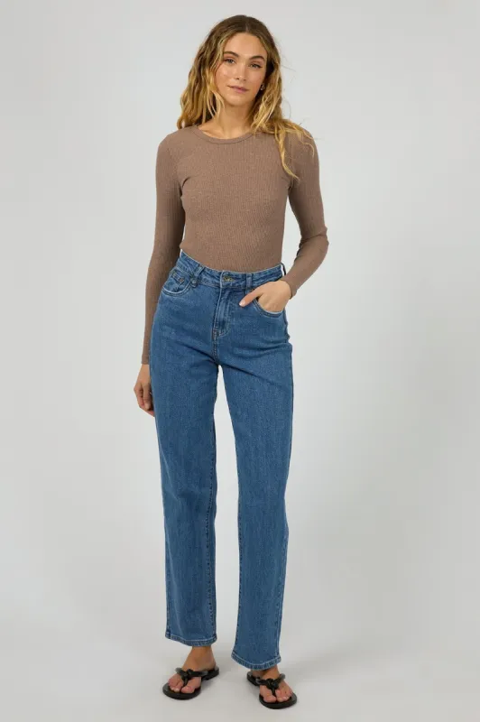 Silent Theory Rib L/S Tee Brown sold by Shine On