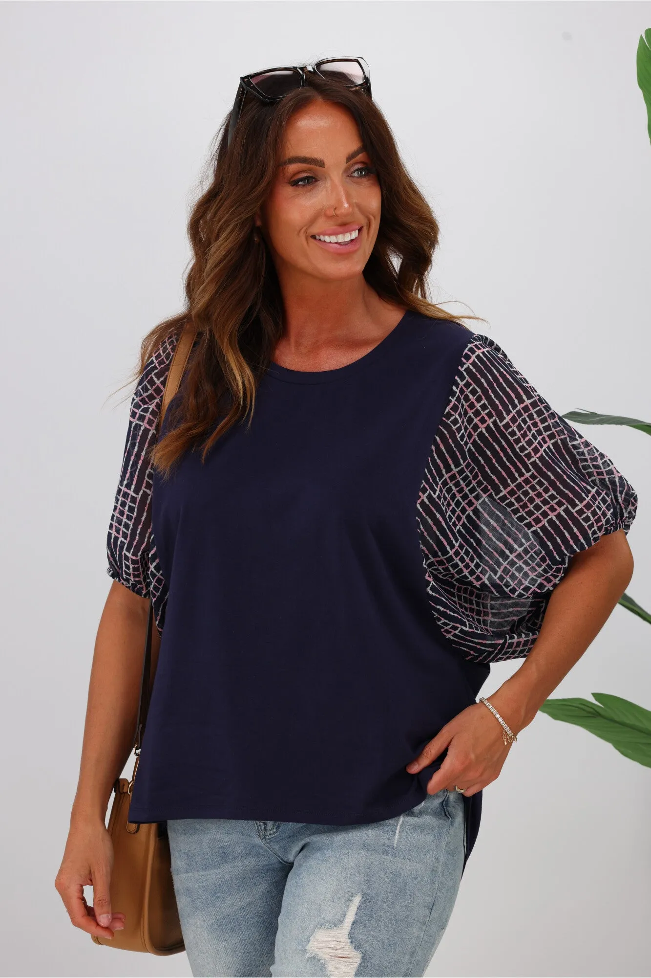 Shine On Label Selma Chiffon Sleeve Top Ink w Square Print sold by Shine On product image thumbnail 3