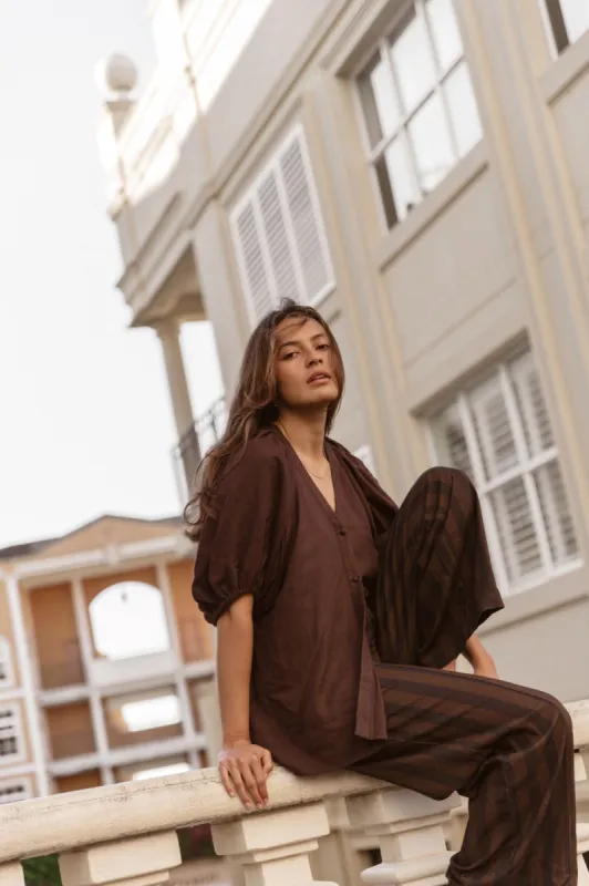 Betty Basics Asher Blouse Chocolate sold by Shine On