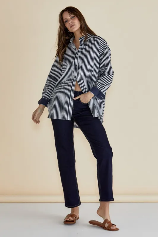 Betty Basics Claire Classic Shirt Navy Stripe sold by Shine On