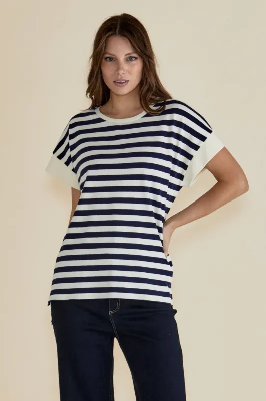 Betty Basics Willa Tee Navy/ Cream Stripe sold by Shine On