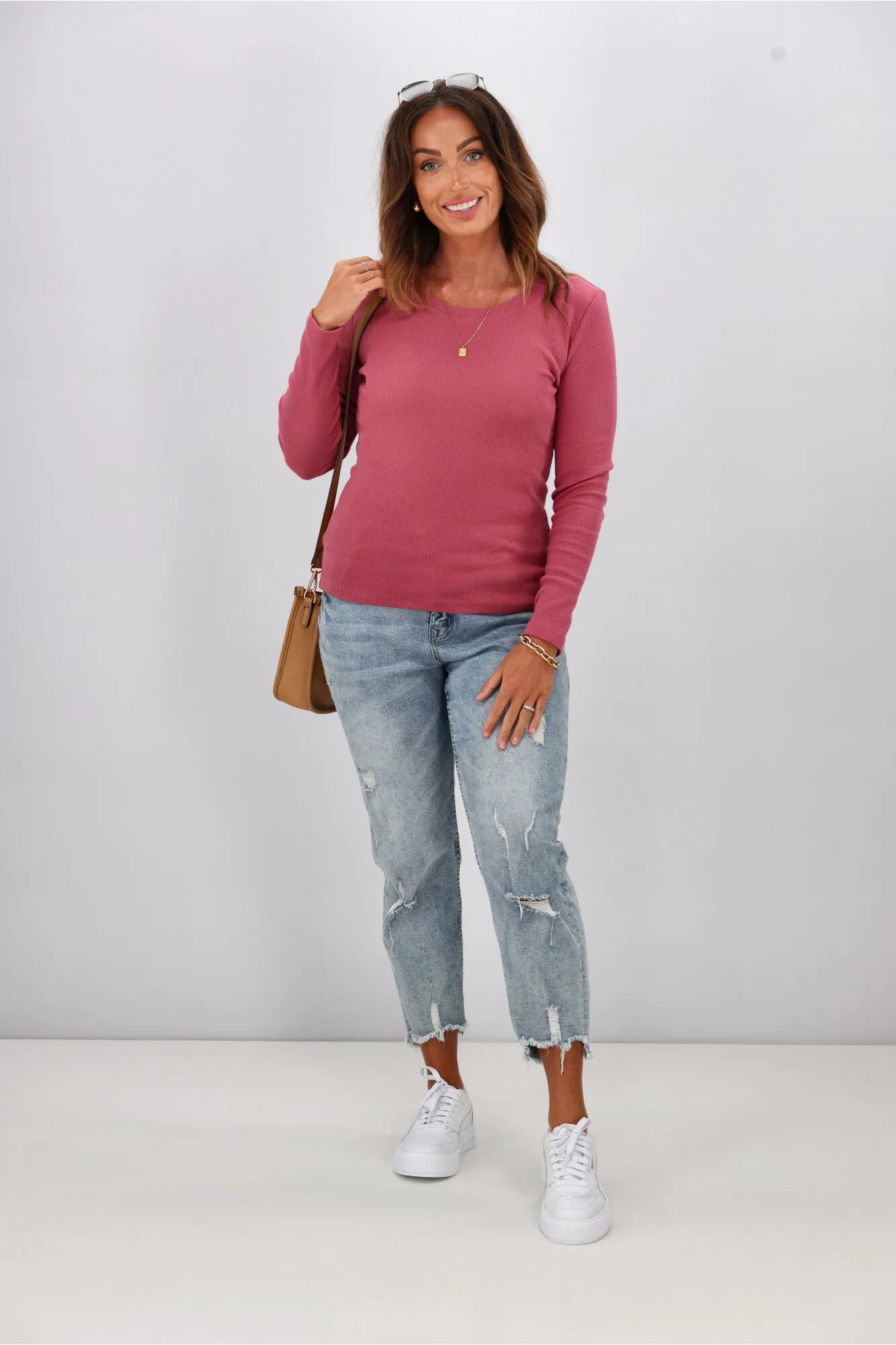 Shine On Essentials Rib Long Sleeve Dusty Rose sold by Shine On