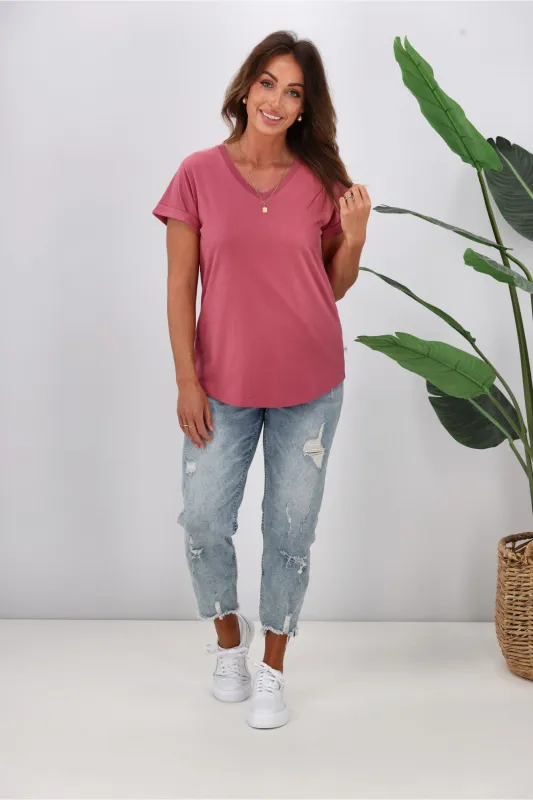 Shine On Essentials V Tee Dusty Rose sold by Shine On