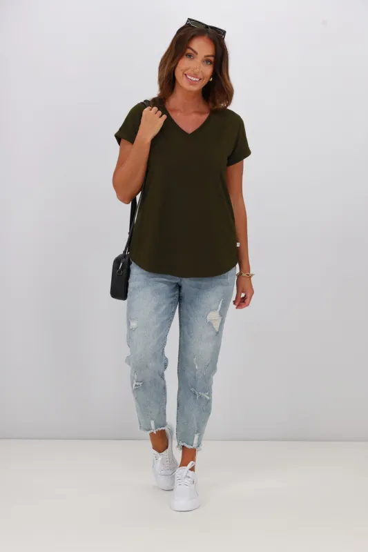 Shine On Essentials V Tee Olive sold by Shine On