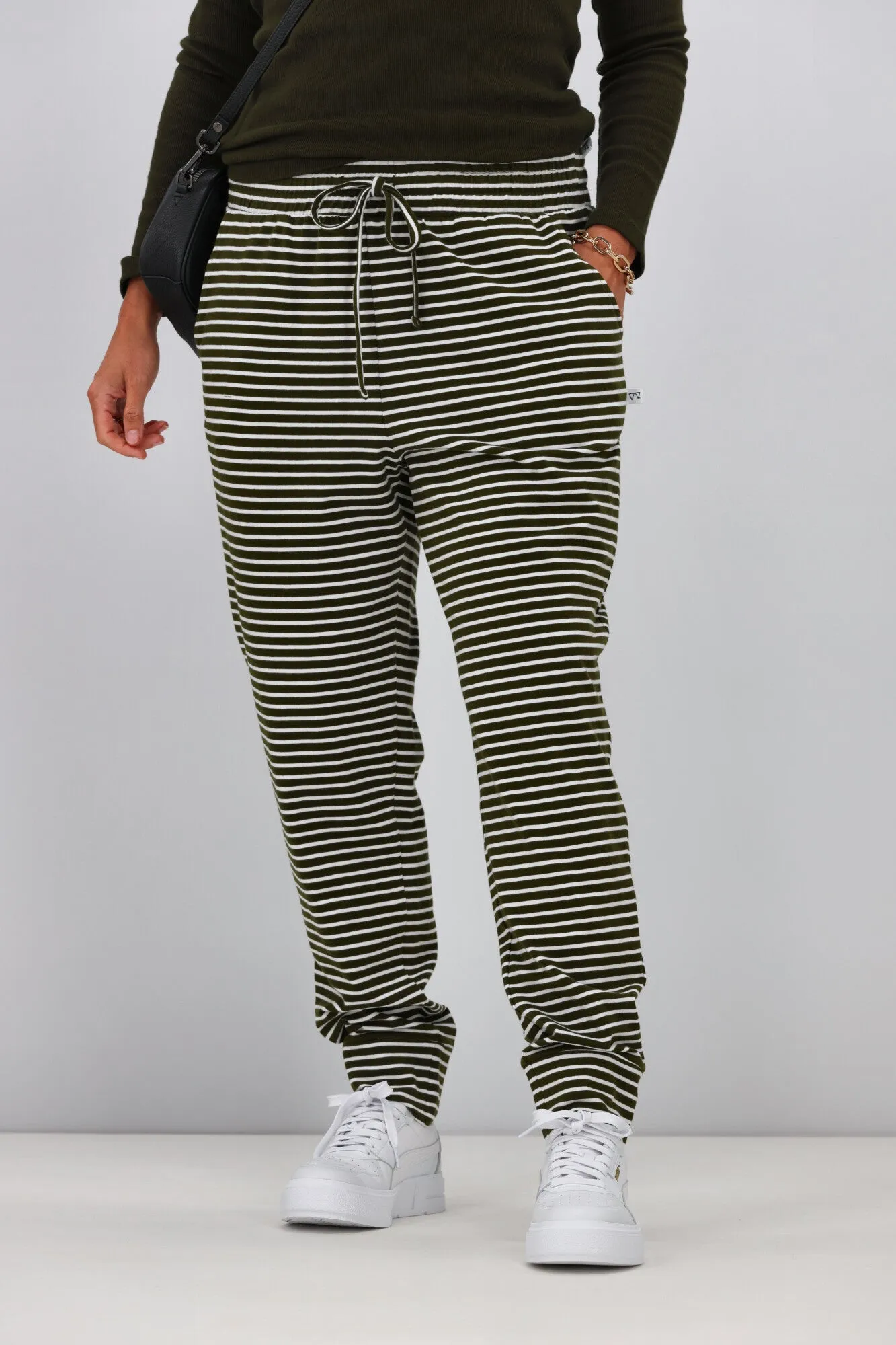 Shine On Essentials Stripe Pant Olive White Stripe sold by Shine On product image thumbnail 2