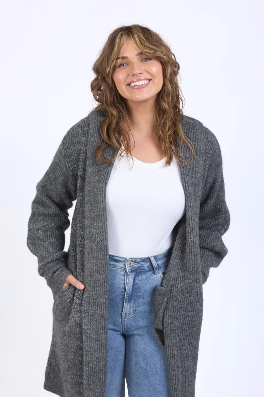 Elm Sylvie Longline Cardi Charcoal sold by Shine On