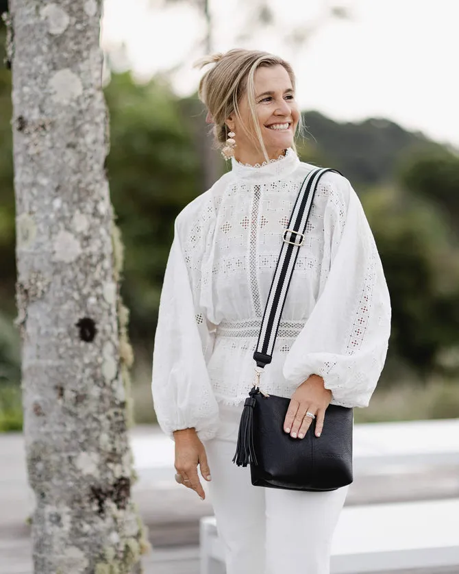 Louenhide Kasey Stripe Strap Crossbody Bag Black sold by Shine On