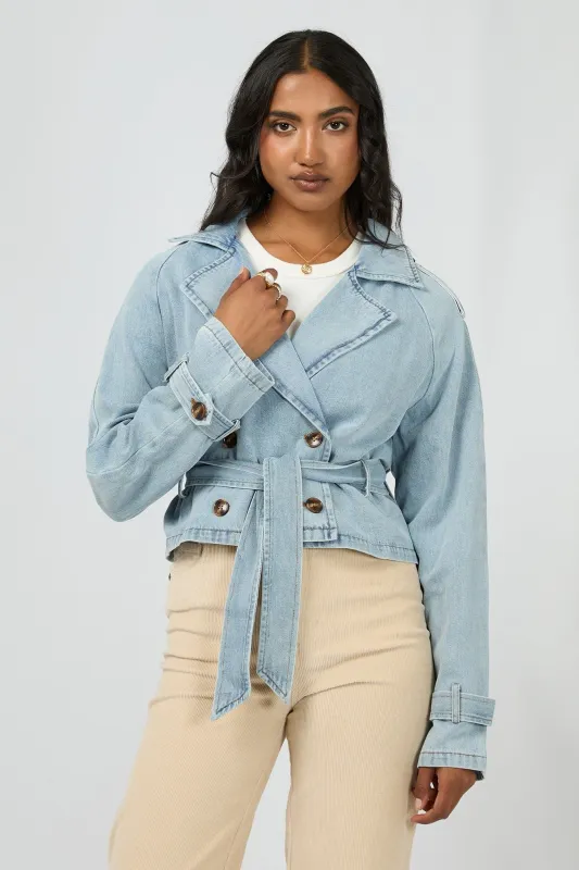 All About Eve Rio Cropped Trench Light Blue sold by Shine On