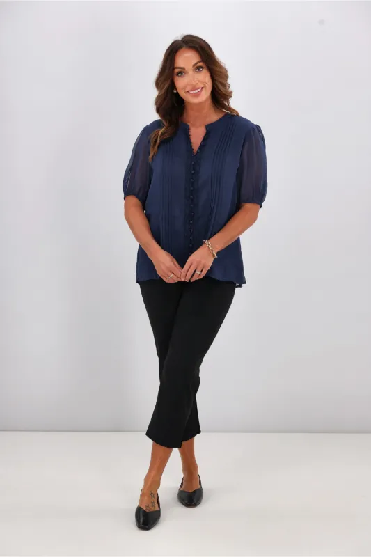 Gloss by Shine On Elin Lace Pin Tuck Blouse Midnight sold by Shine On