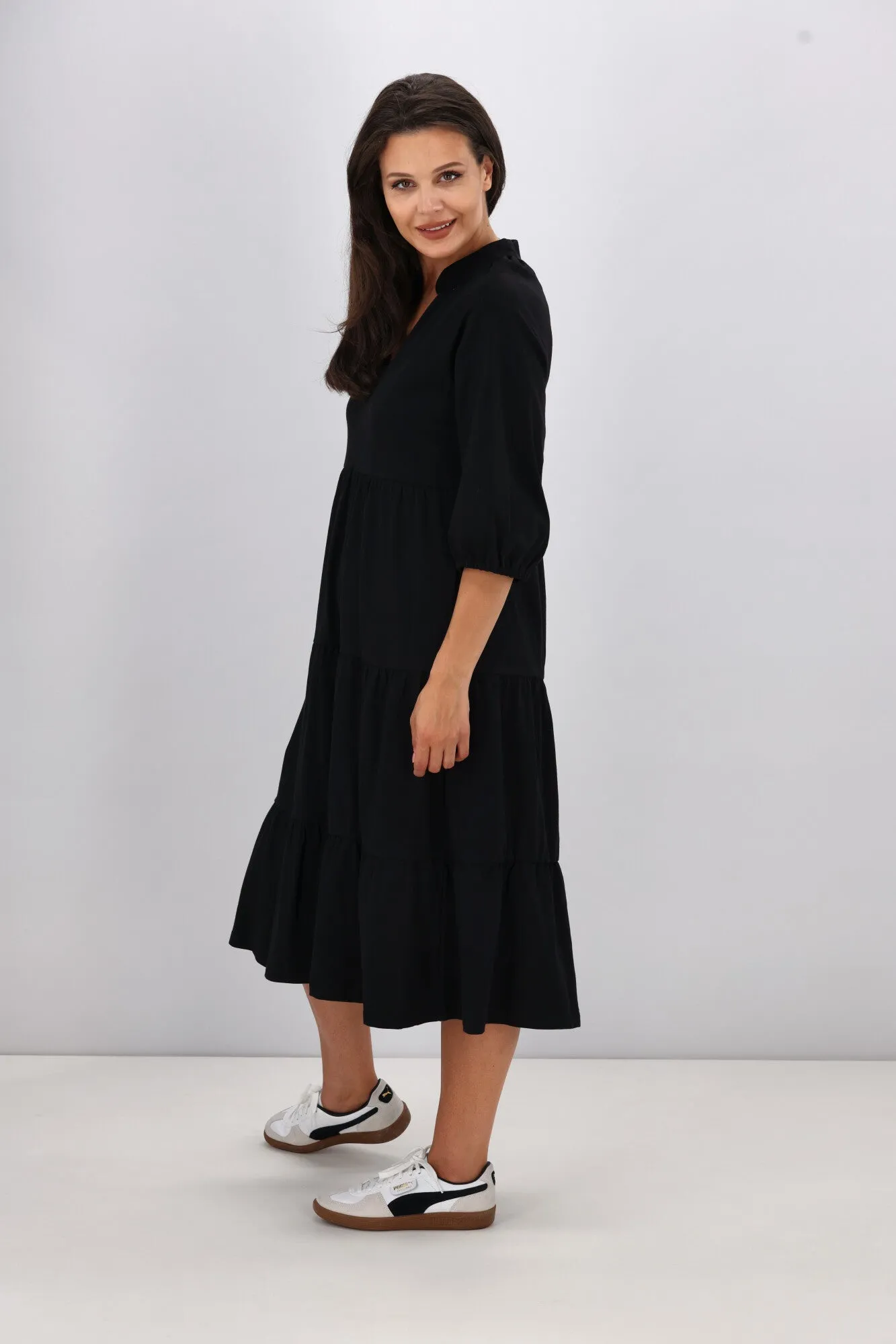 Shine On Essentials 3/4 Sleeve Tiered Dress Black sold by Shine On product image thumbnail 5