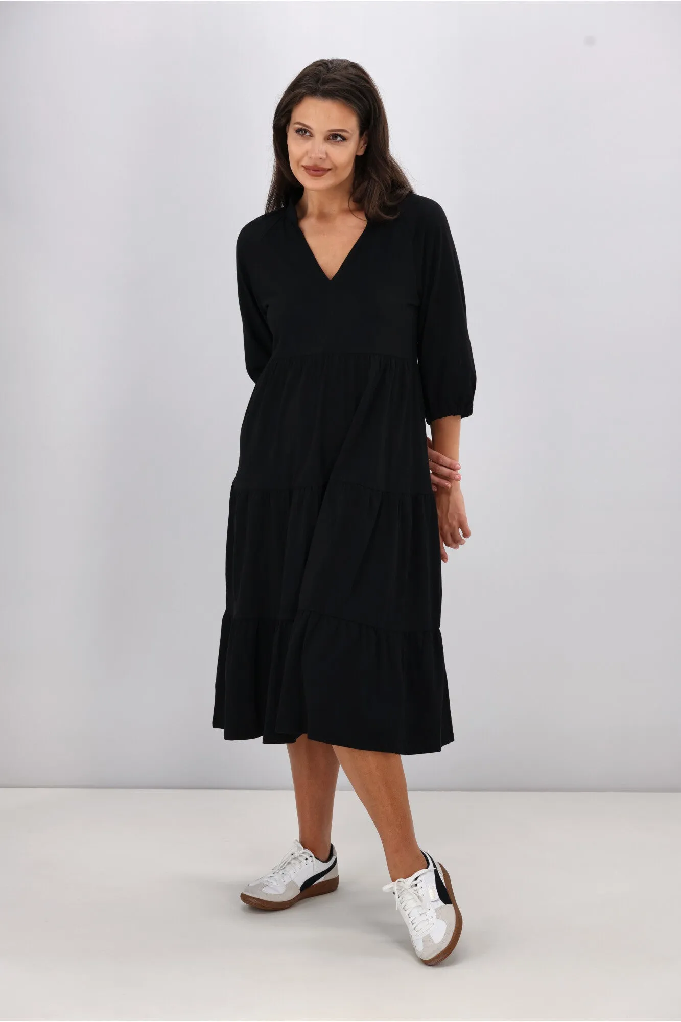 Shine On Essentials 3/4 Sleeve Tiered Dress Black sold by Shine On product image thumbnail 4