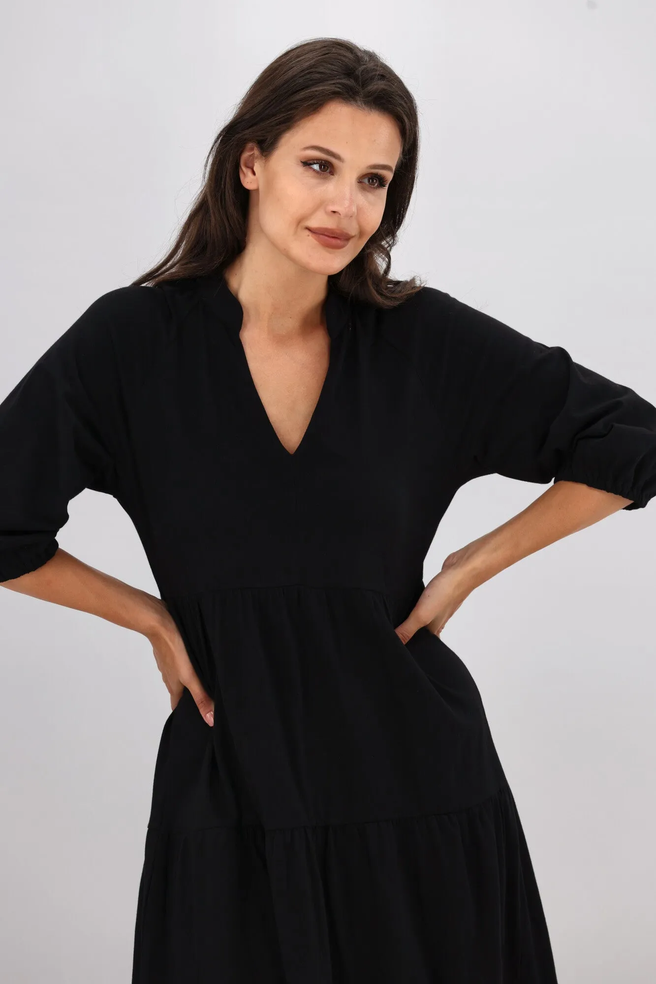 Shine On Essentials 3/4 Sleeve Tiered Dress Black sold by Shine On product image thumbnail 2