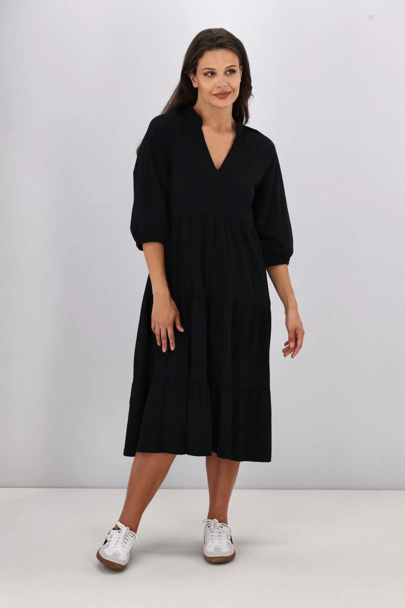 Shine On Essentials 3/4 Sleeve Tiered Dress Black sold by Shine On product image thumbnail 3