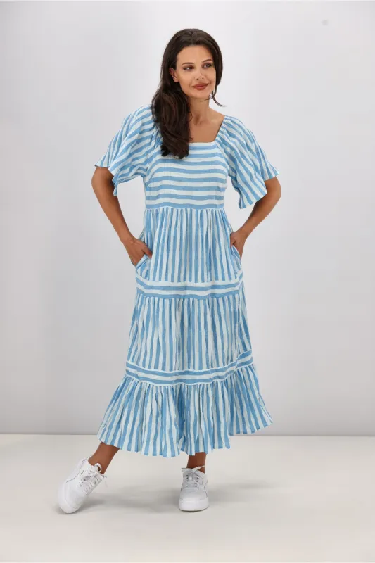 Shine On Label Sajah Multi Stripe Dress Blue sold by Shine On