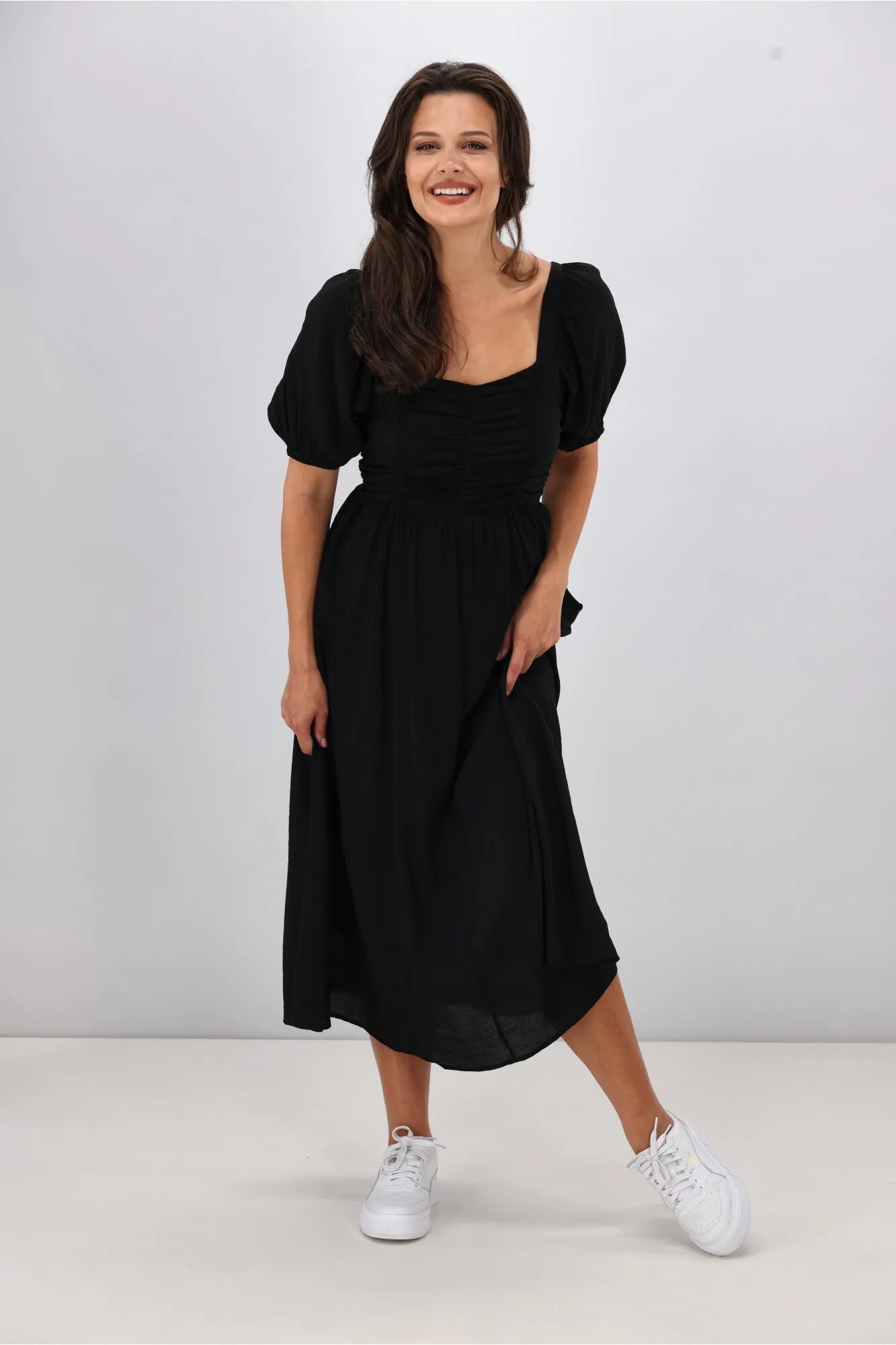 Shine On Label Sharni Draped Bodice Dress Black sold by Shine On