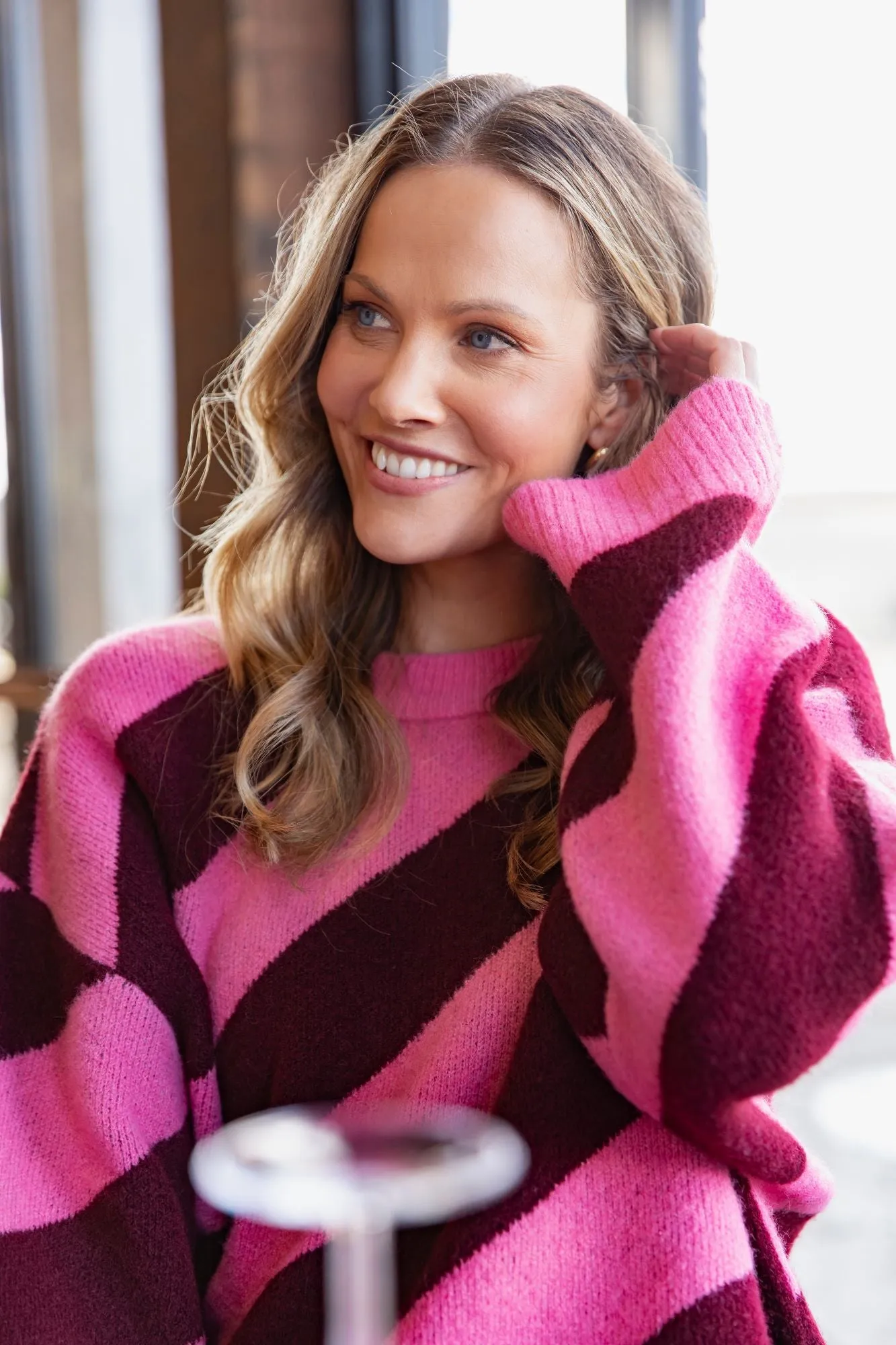 Elm Sage Diagonal Stripe Knit Pink Geranium/Merlot Stripe sold by Shine On