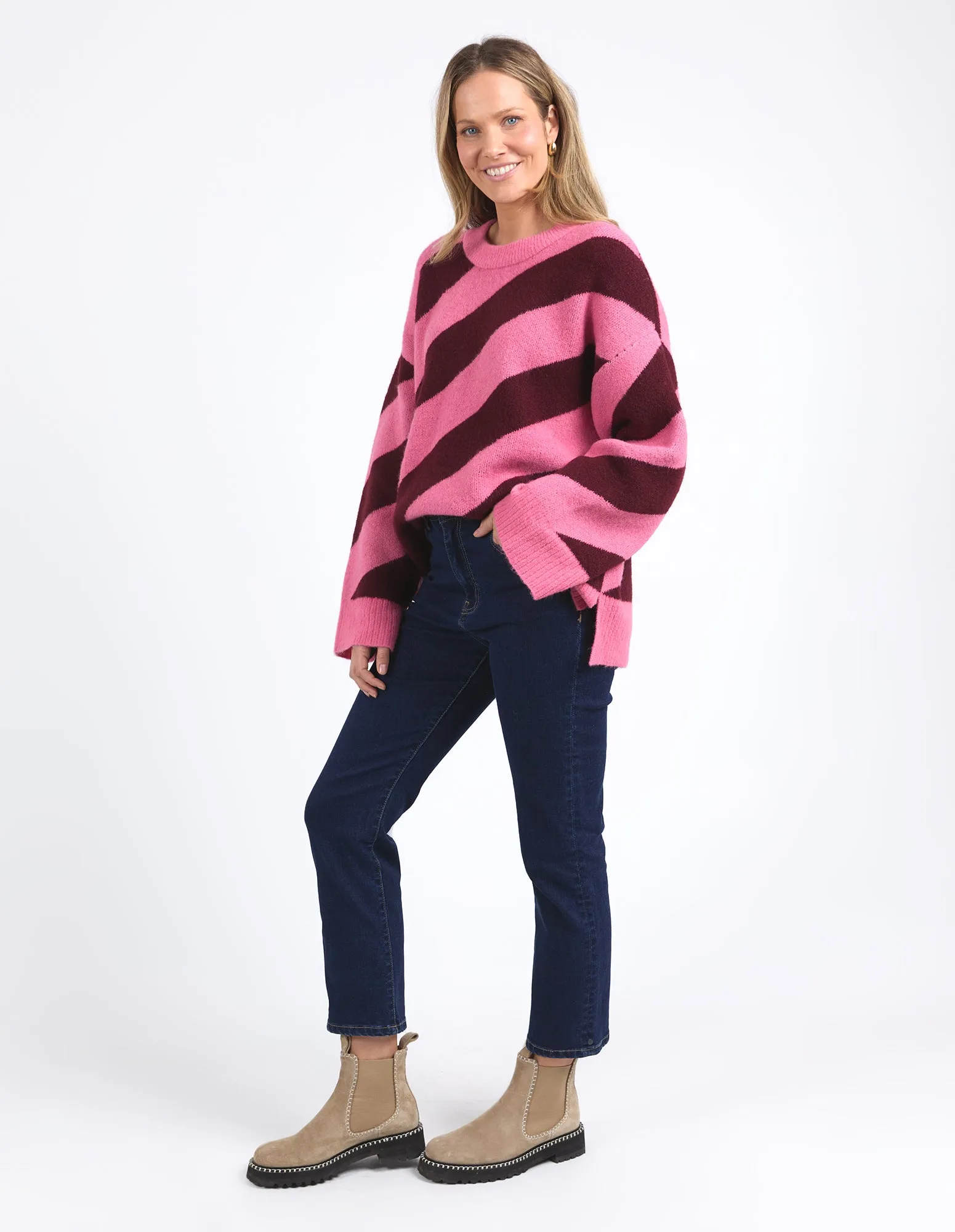 Elm Sage Diagonal Stripe Knit Pink Geranium/Merlot Stripe sold by Shine On product image thumbnail 5