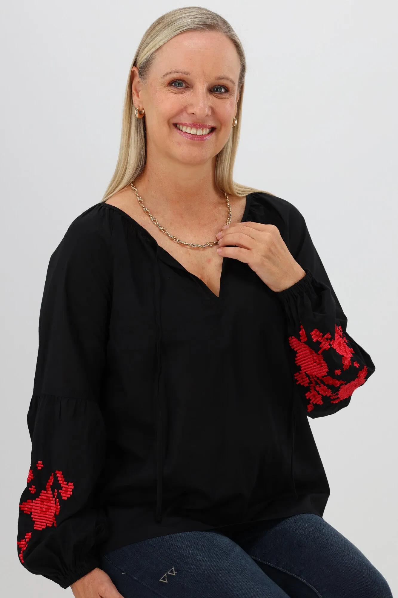 Gloss by Shine On Nadia Lantern Sleeve Top Black sold by Shine On product image thumbnail 4