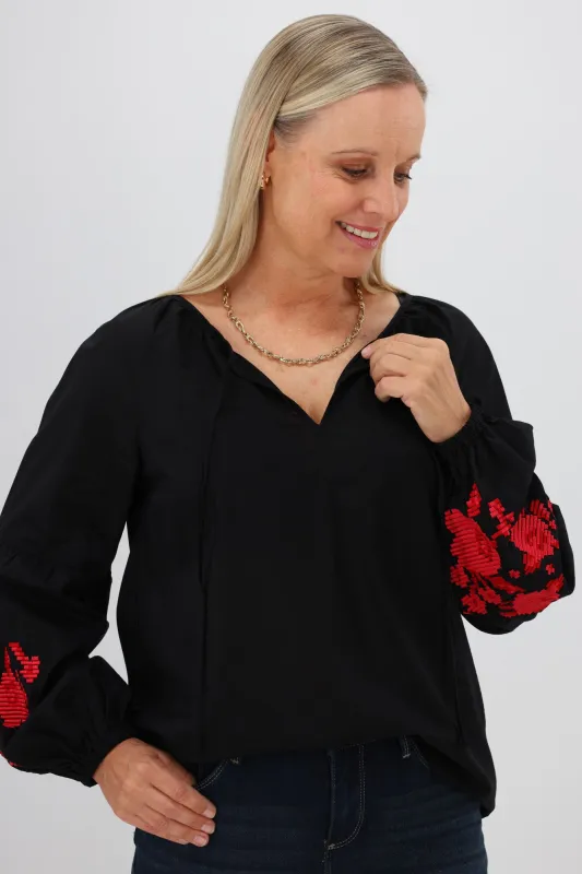 Gloss by Shine On Nadia Lantern Sleeve Top Black sold by Shine On