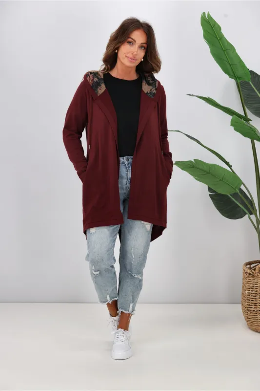 Shine On Label Big Dreams Merino Cardigan Merlot sold by Shine On