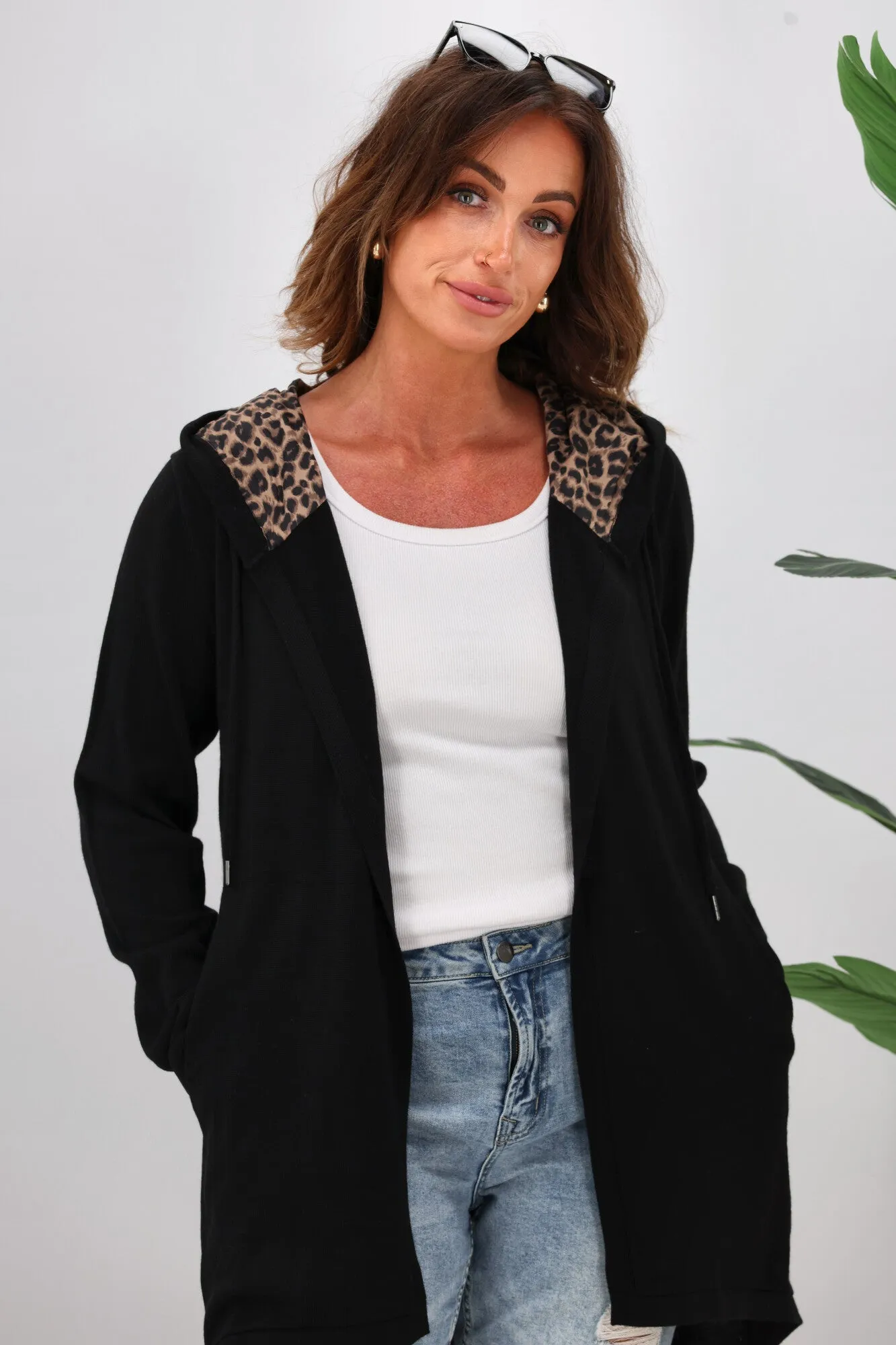 Shine On Label Big Dreams Merino Cardigan Black with Animal Print sold by Shine On product image thumbnail 3