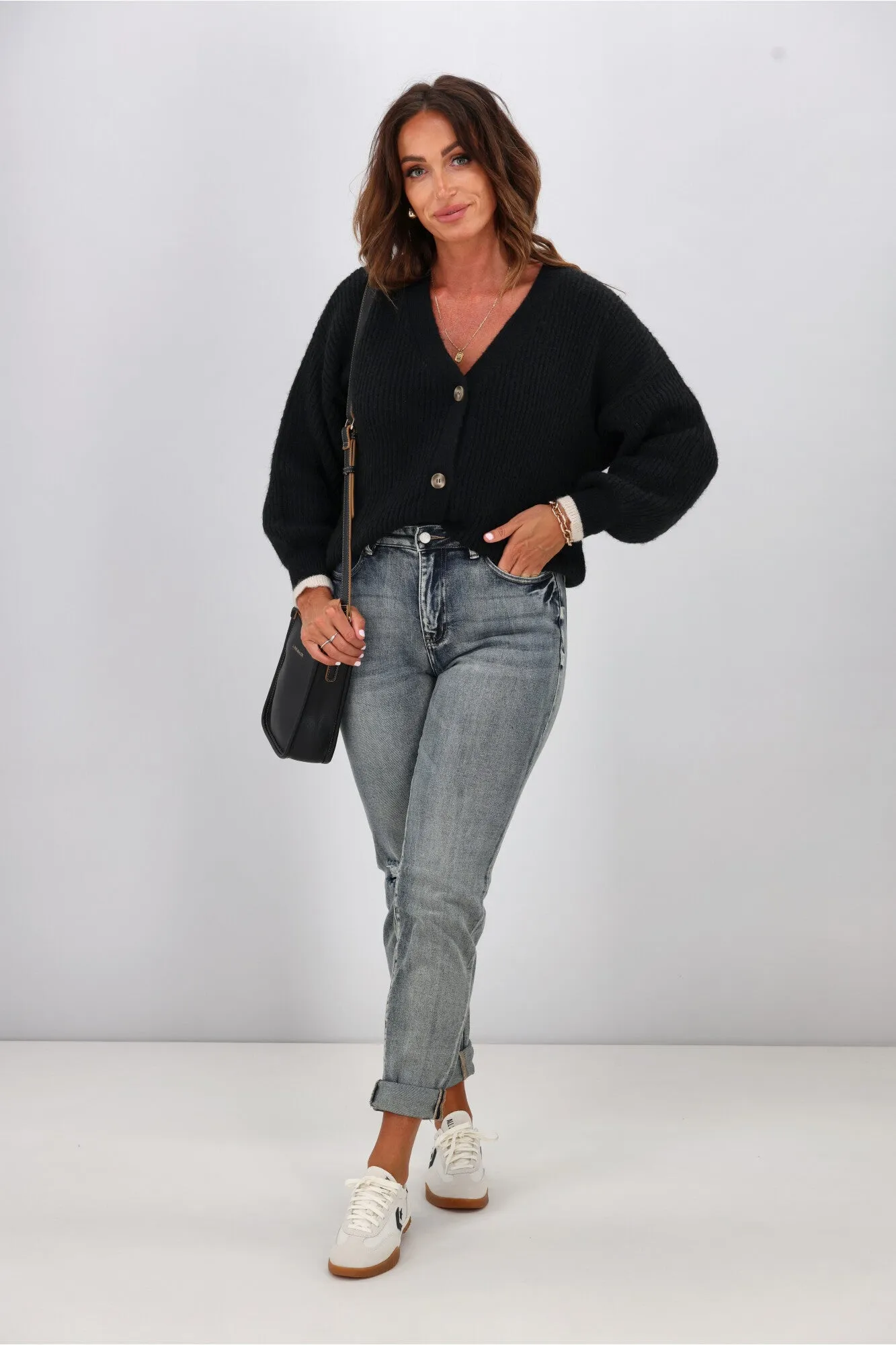 Shine On Label Brianna Tipped Cardigan Black sold by Shine On