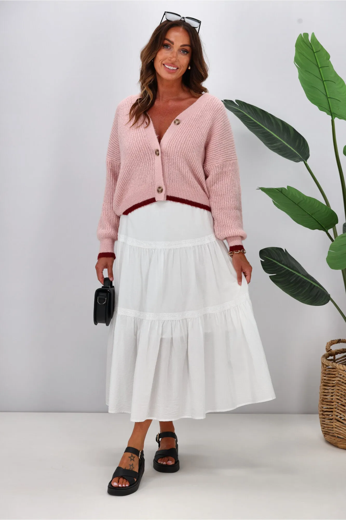 Shine On Label Brianna Tipped Cardigan Pink sold by Shine On