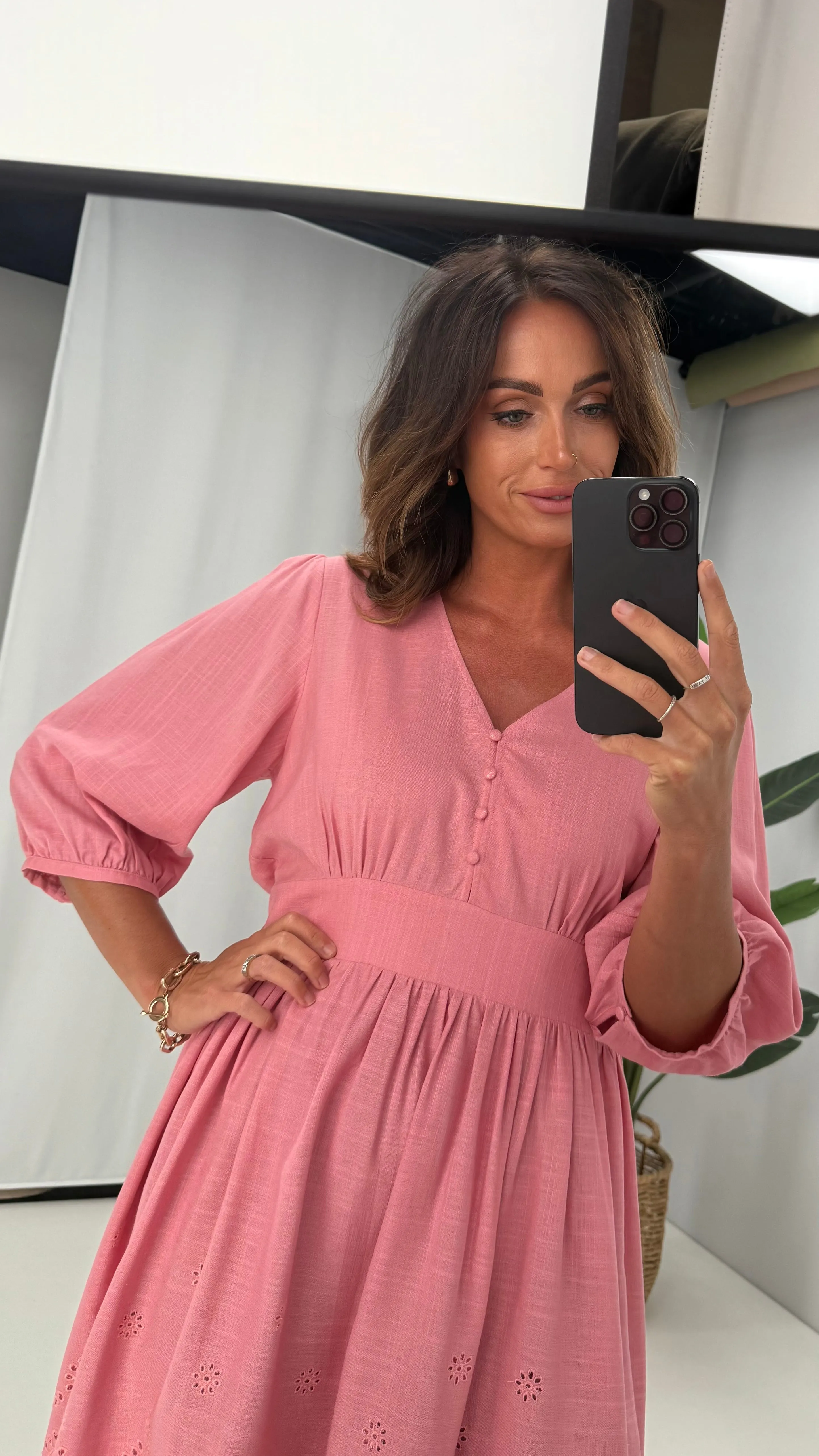 Gloss by Shine On Eleanor Broderie Linen Look Dress Pink sold by Shine On product image thumbnail 2