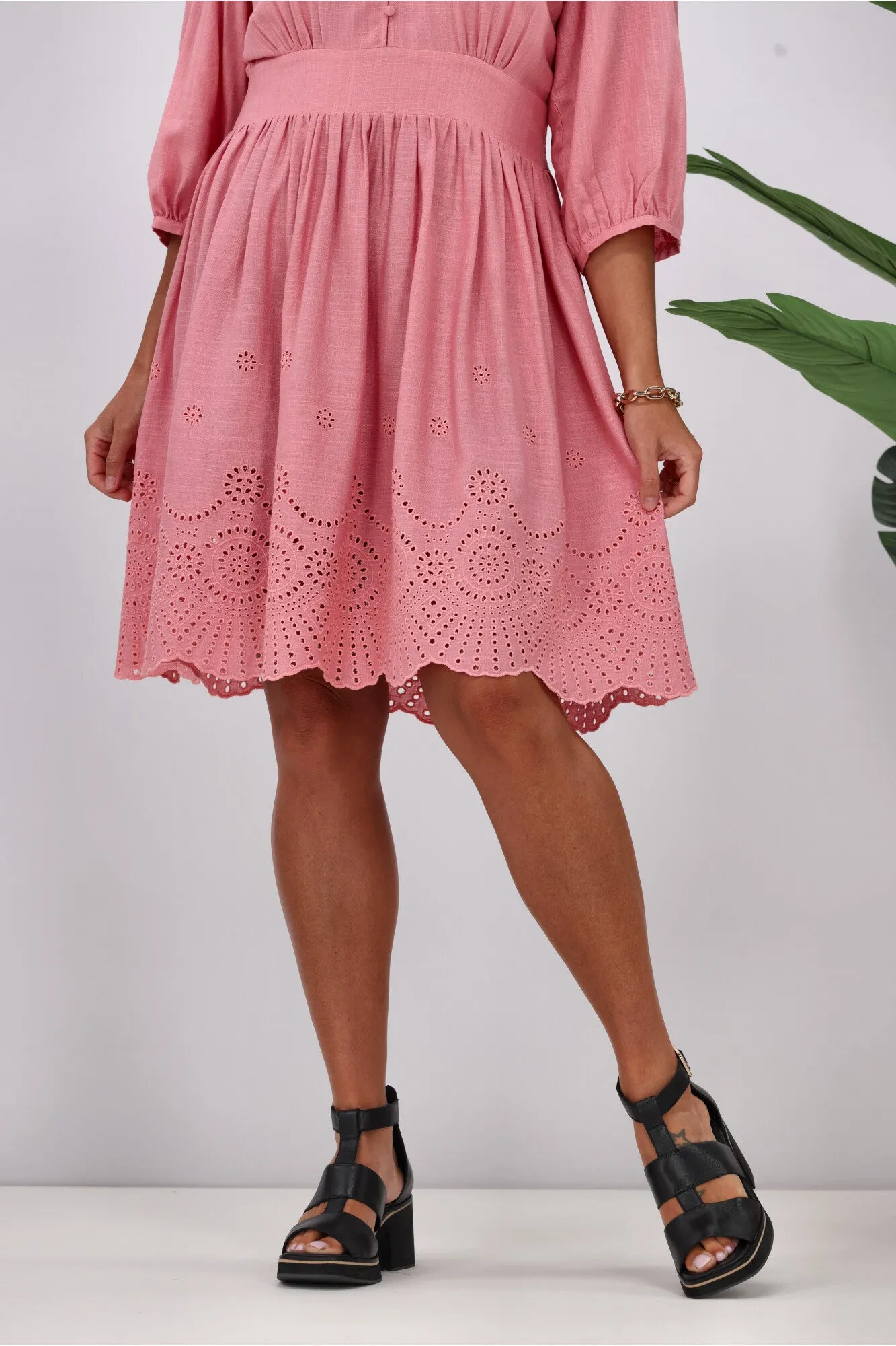Gloss by Shine On Eleanor Broderie Linen Look Dress Pink sold by Shine On product image thumbnail 4