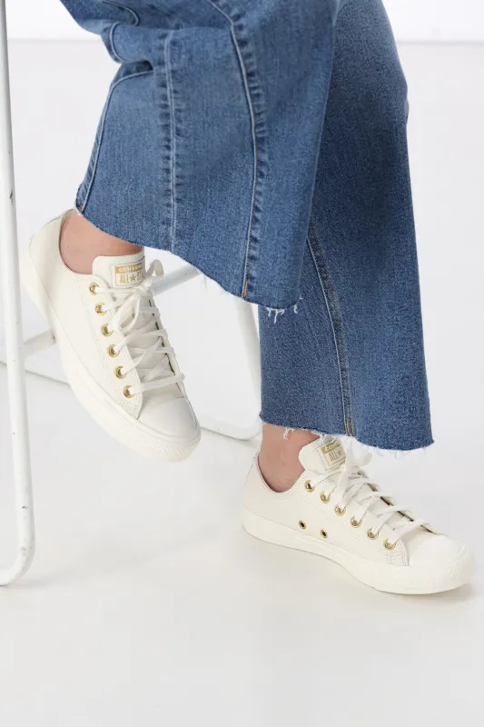 Converse Womens Chuck Taylor All Star Gold Mono Leather Low Top Egret sold by Shine On