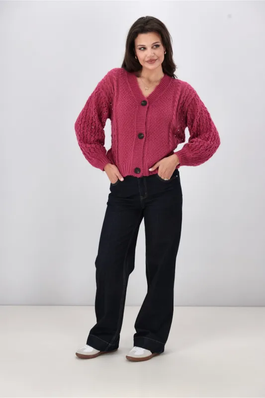 Shine On Label Minna Pointelle Cardigan Pink sold by Shine On