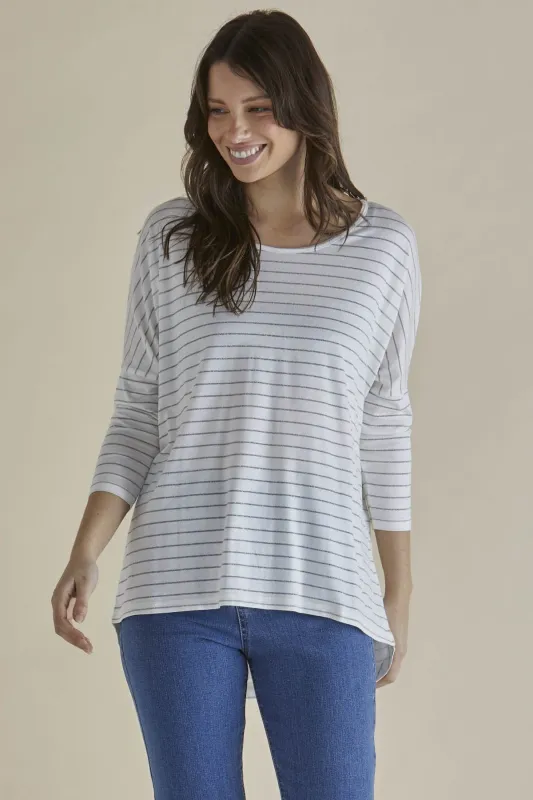 Betty Basics Milan 3/4 Sleeve Top White Lurex Stripe sold by Shine On