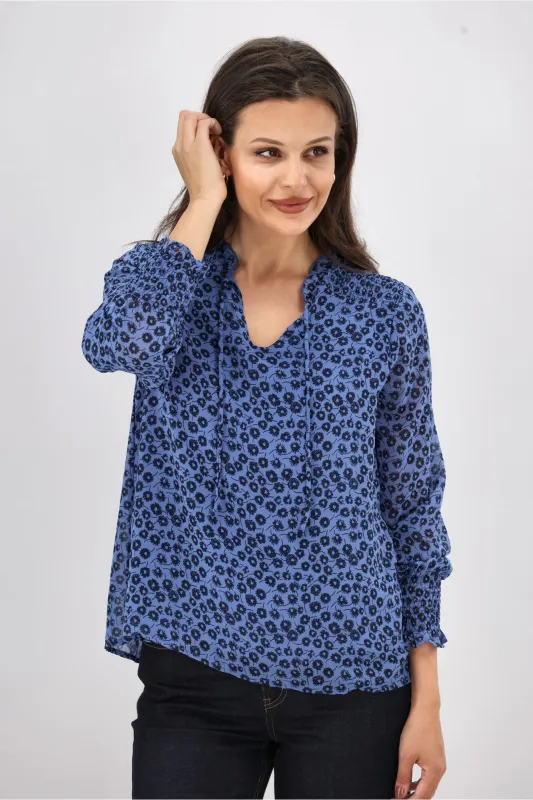 Gloss The Label Rosalia Shirred Bodice Top Azure sold by Shine On