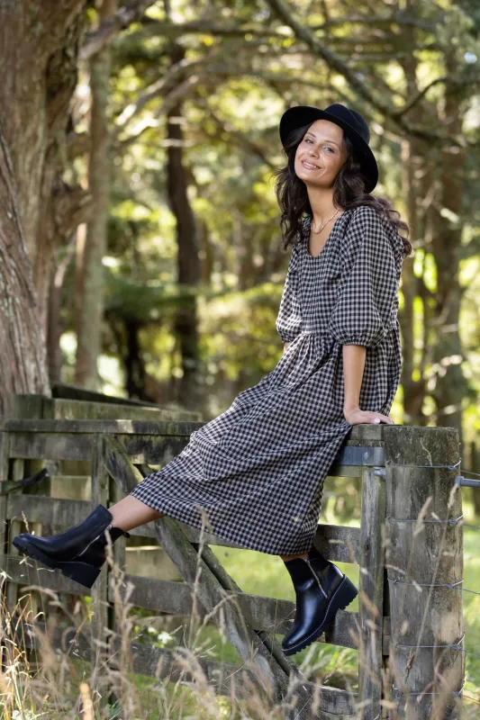Shine On Label Sienna Midi Dress Black Check sold by Shine On