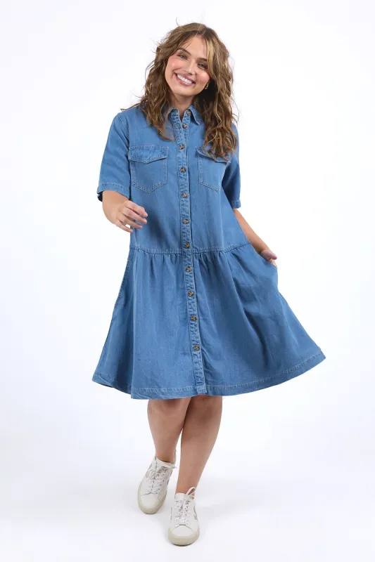 Elm Alba Denim Dress Mid Blue Wash sold by Shine On