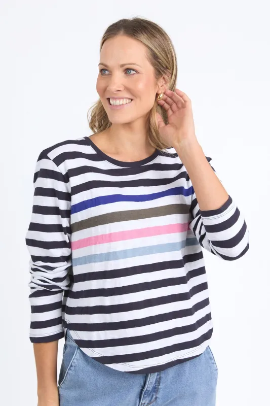 Elm Harmony L/S Tee Navy and White Stripe sold by Shine On