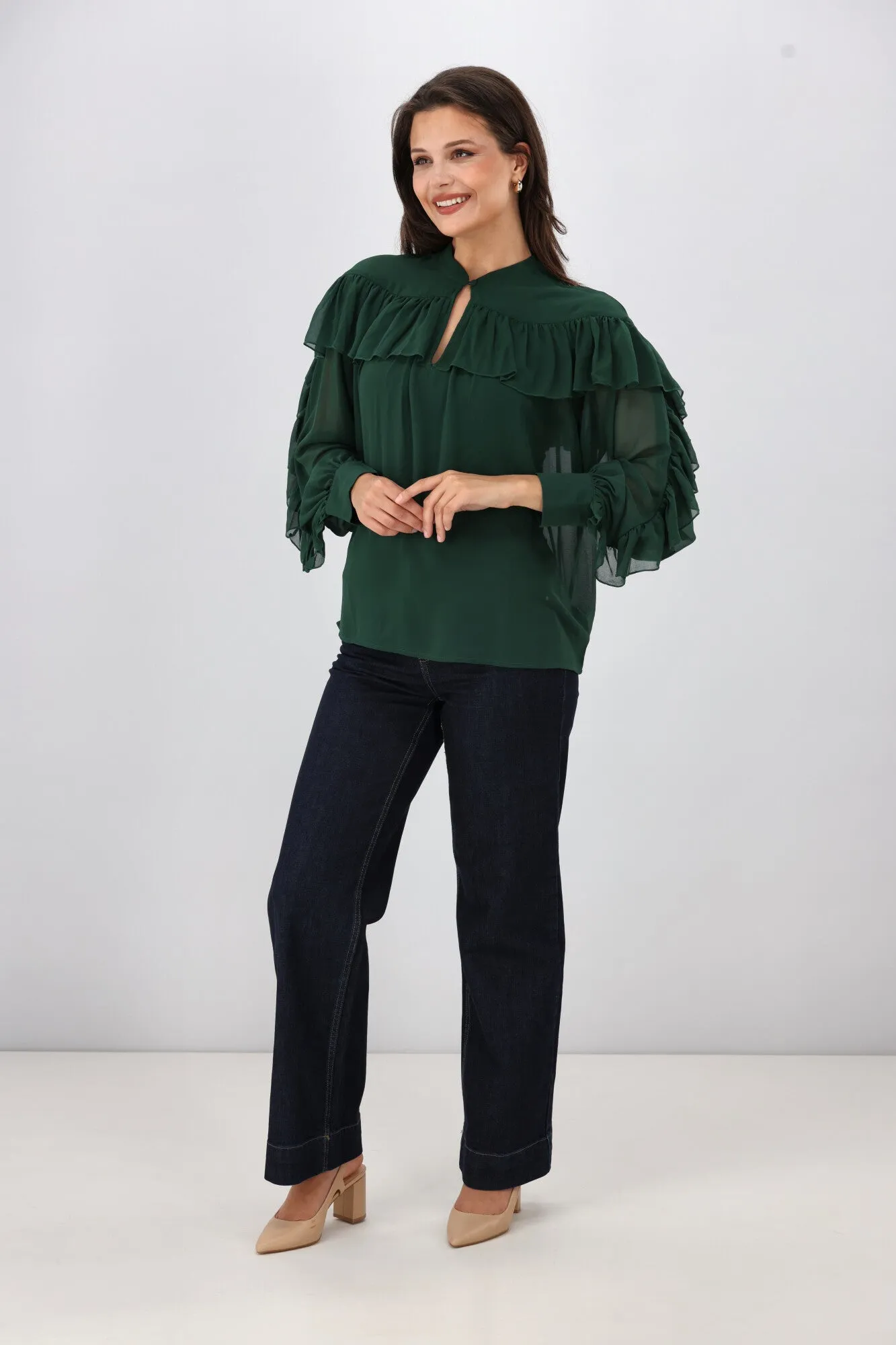 Gloss the Label Belle Chiffon Ruffle Top Green sold by Shine On product image thumbnail 5
