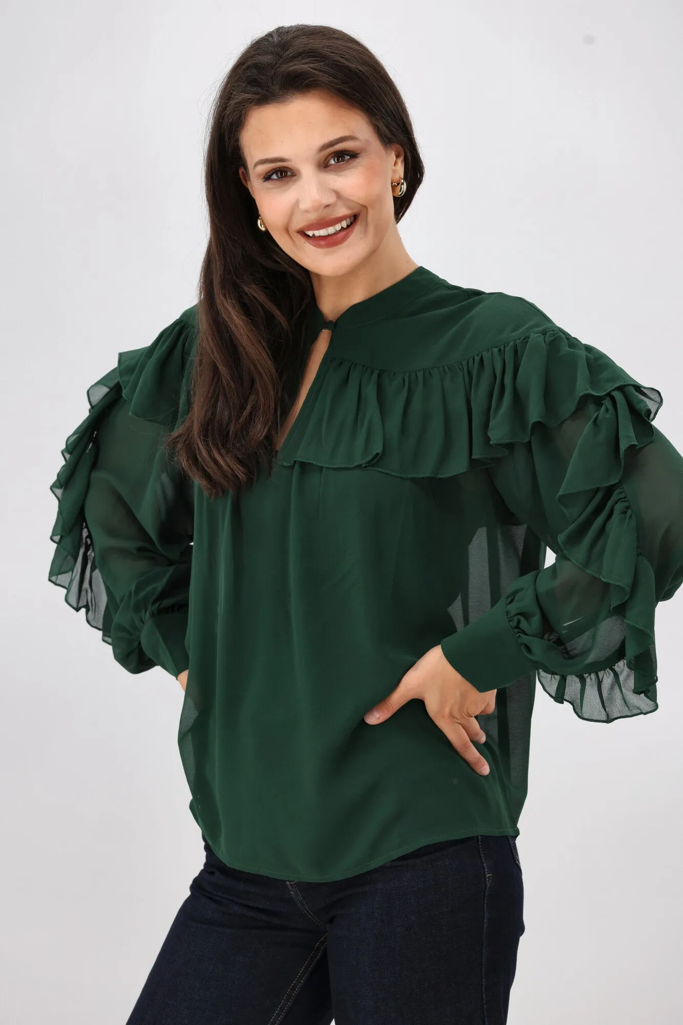 Gloss the Label Belle Chiffon Ruffle Top Green sold by Shine On product image thumbnail 4