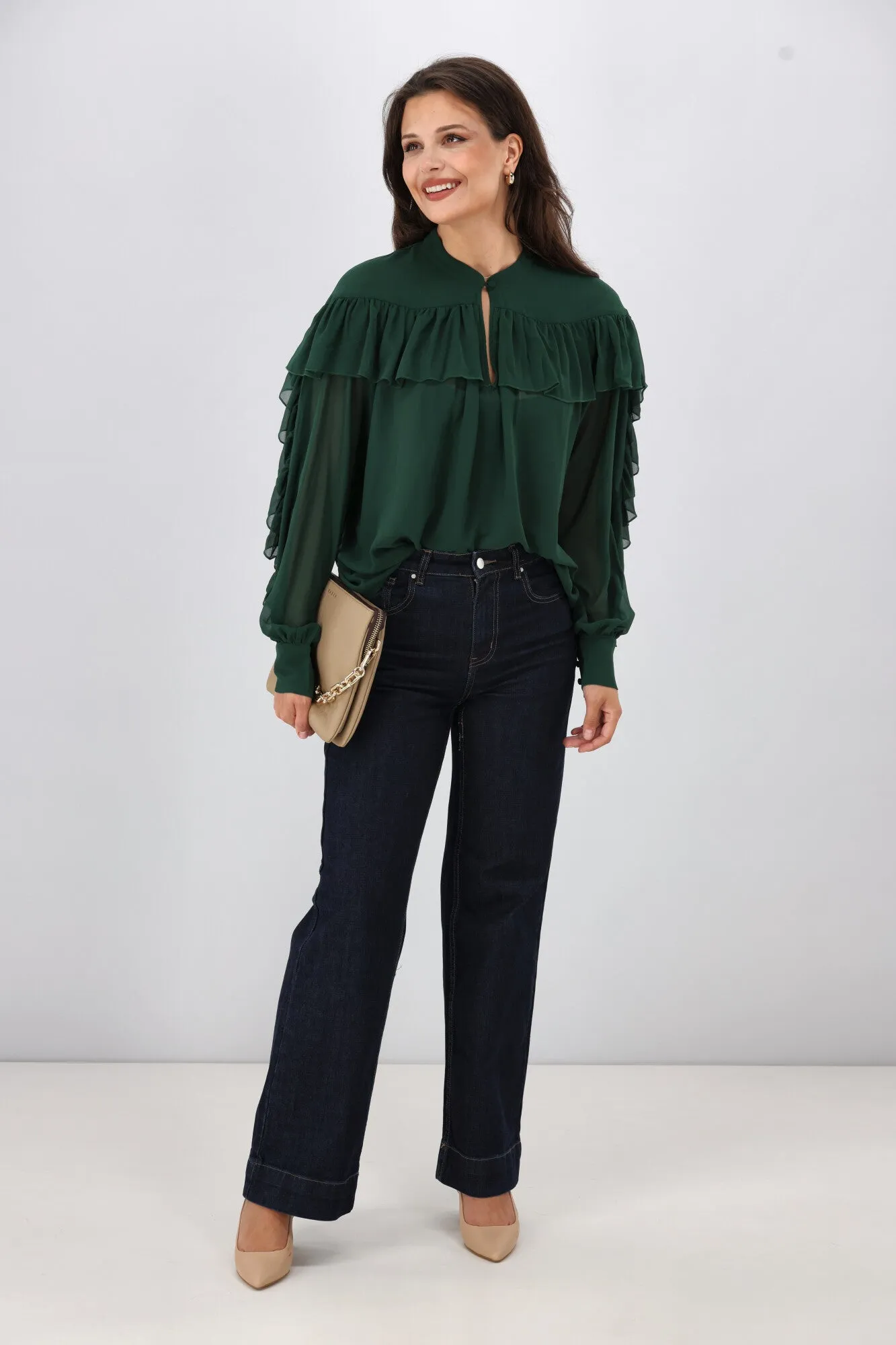 Gloss the Label Belle Chiffon Ruffle Top Green sold by Shine On product image thumbnail 3