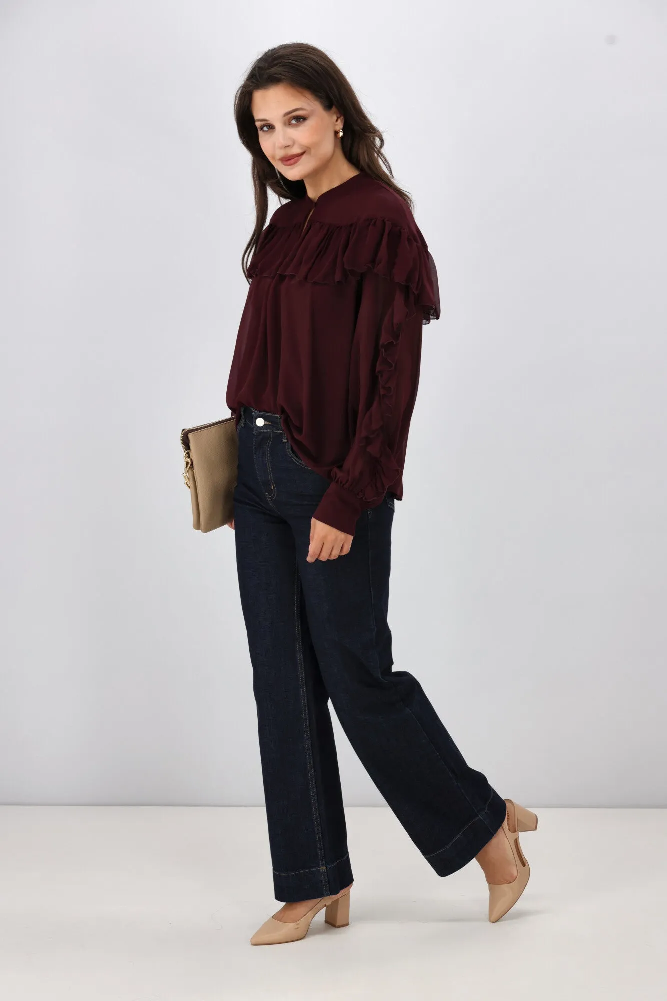 Gloss the Label Belle Chiffon Ruffle Top Merlot sold by Shine On product image thumbnail 5