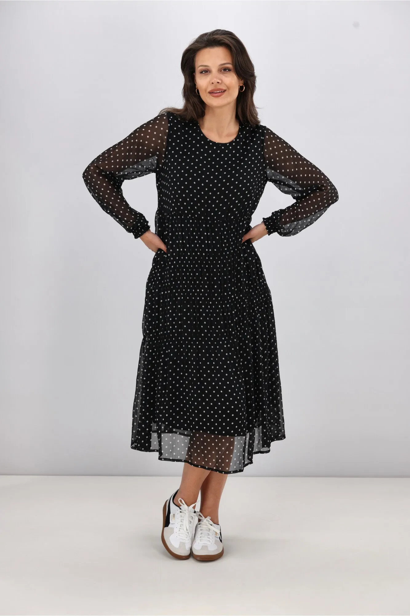 Gloss the Label Mariella Shirred Detail Dress Black Polka Dot sold by Shine On product image thumbnail 2