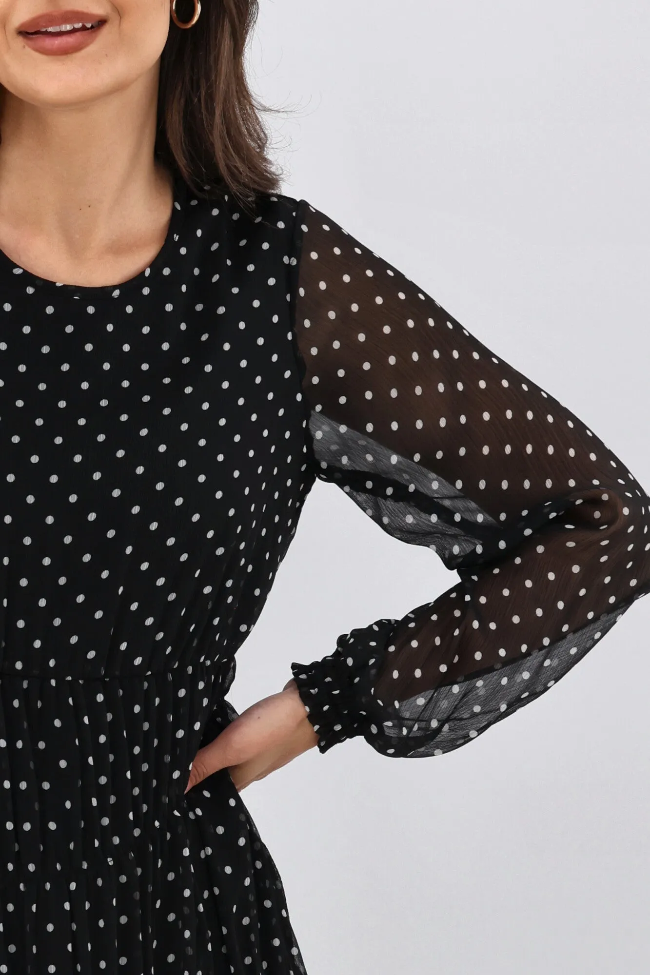 Gloss the Label Mariella Shirred Detail Dress Black Polka Dot sold by Shine On product image thumbnail 5